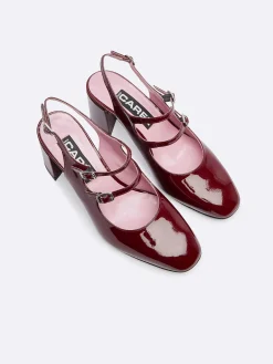 Burgundy Patent Leather Slingback Mary Janes-Carel Flash Sale