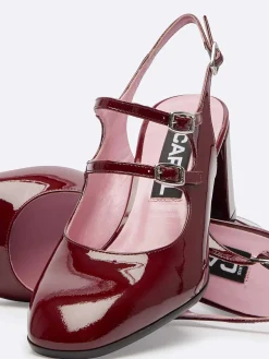 Burgundy Patent Leather Slingback Mary Janes-Carel Flash Sale
