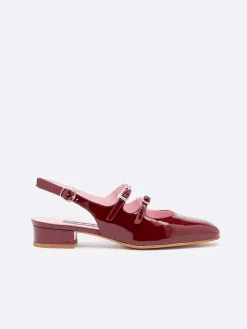 Burgundy Patent Leather Slingback Mary Janes-Carel Store