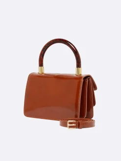 Camel Glossy Leather Handbag-Carel Flash Sale