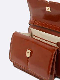 Camel Glossy Leather Handbag-Carel Flash Sale