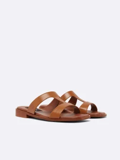 Camel Leather Flat Mules-Carel Flash Sale