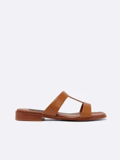 Camel Leather Flat Mules-Carel Flash Sale
