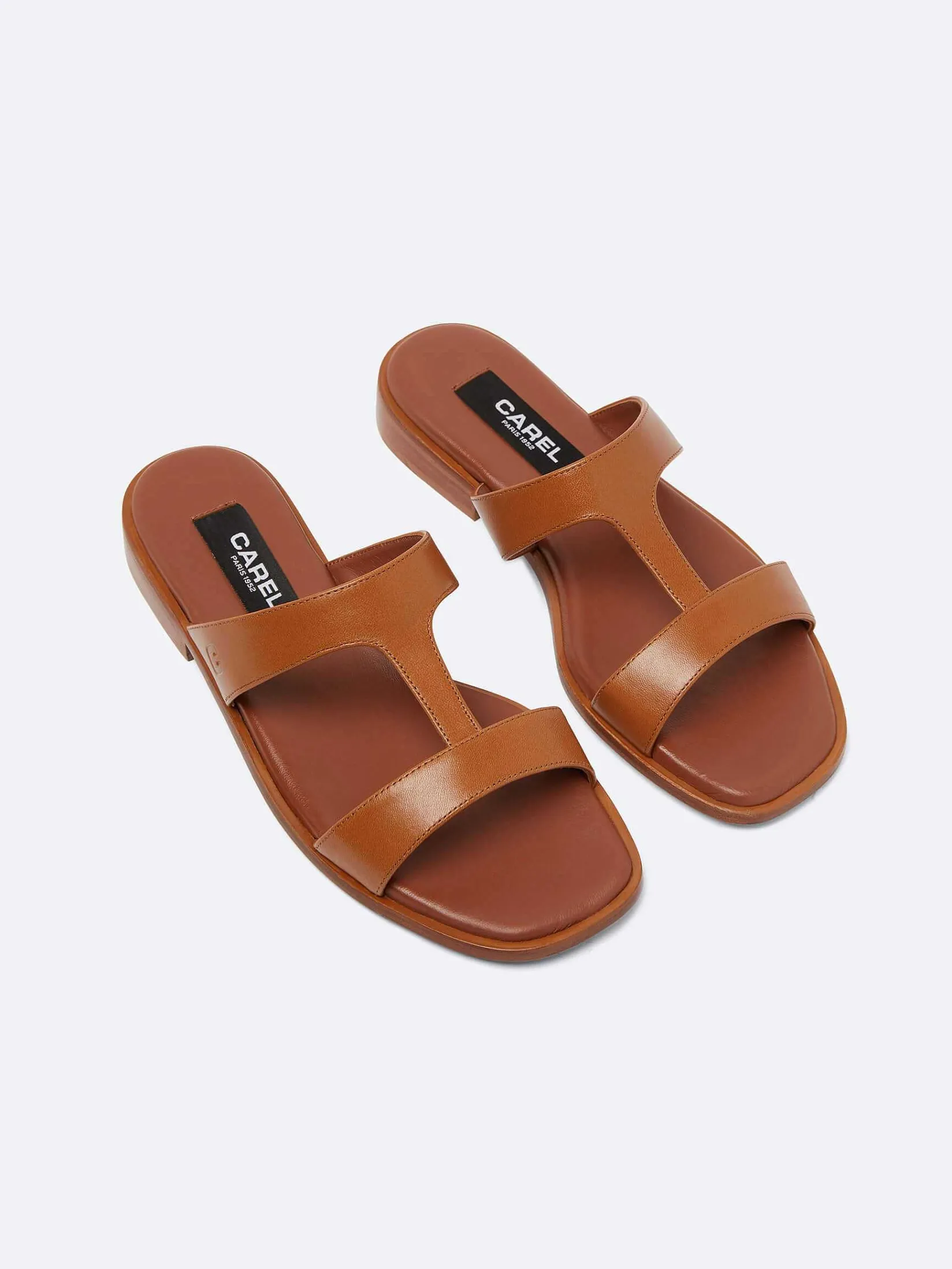 Camel Leather Flat Mules-Carel Flash Sale