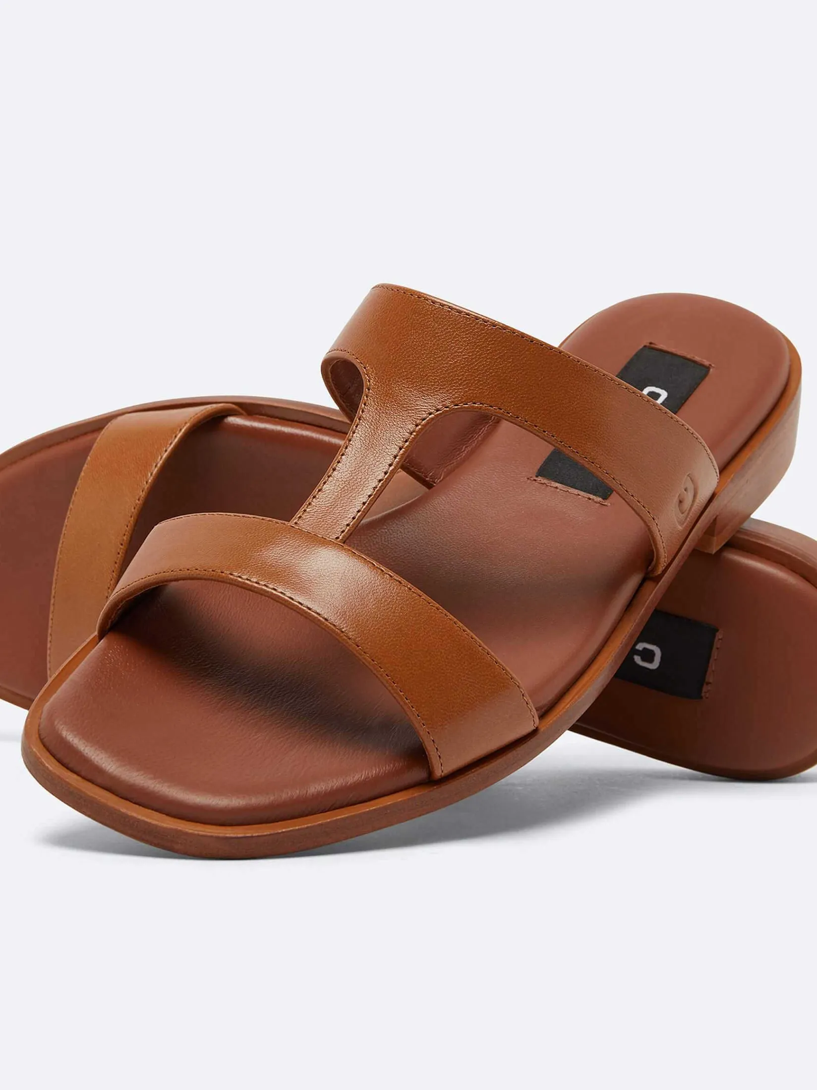 Camel Leather Flat Mules-Carel Flash Sale