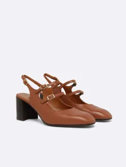 Camel Upcycled Leather Slingback Mary Janes-Carel Discount