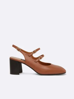 Camel Upcycled Leather Slingback Mary Janes-Carel Discount