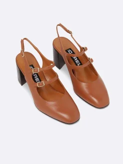 Camel Upcycled Leather Slingback Mary Janes-Carel Discount