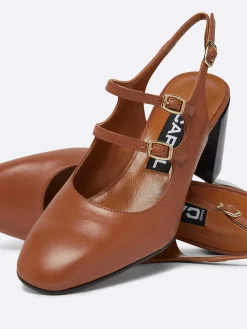Camel Upcycled Leather Slingback Mary Janes-Carel Discount