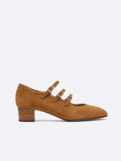 Camel Upcycled Suede Leather Mary Janes Pumps-Carel Discount