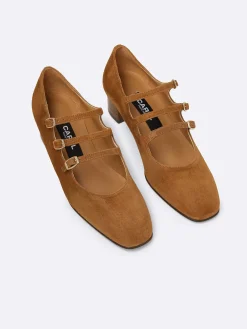 Camel Upcycled Suede Leather Mary Janes Pumps-Carel Discount