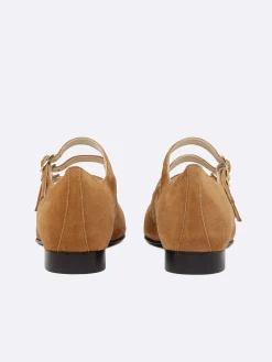 Camel Upcycled Suede Leather Mary Janes Ballet Flats-Carel Clearance