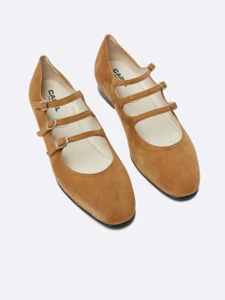 Camel Upcycled Suede Leather Mary Janes Ballet Flats-Carel Clearance