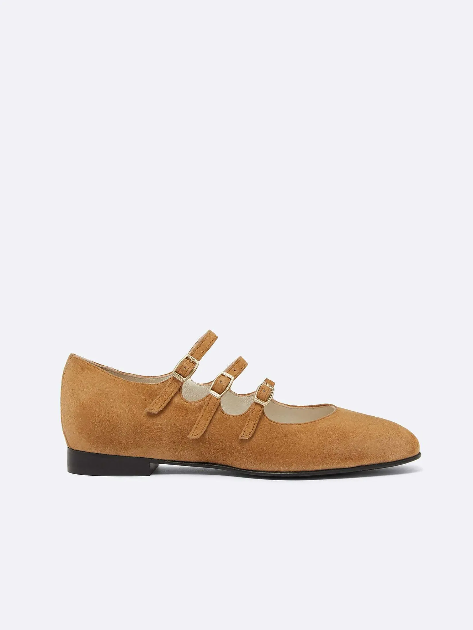 Camel Upcycled Suede Leather Mary Janes Ballet Flats-Carel Clearance