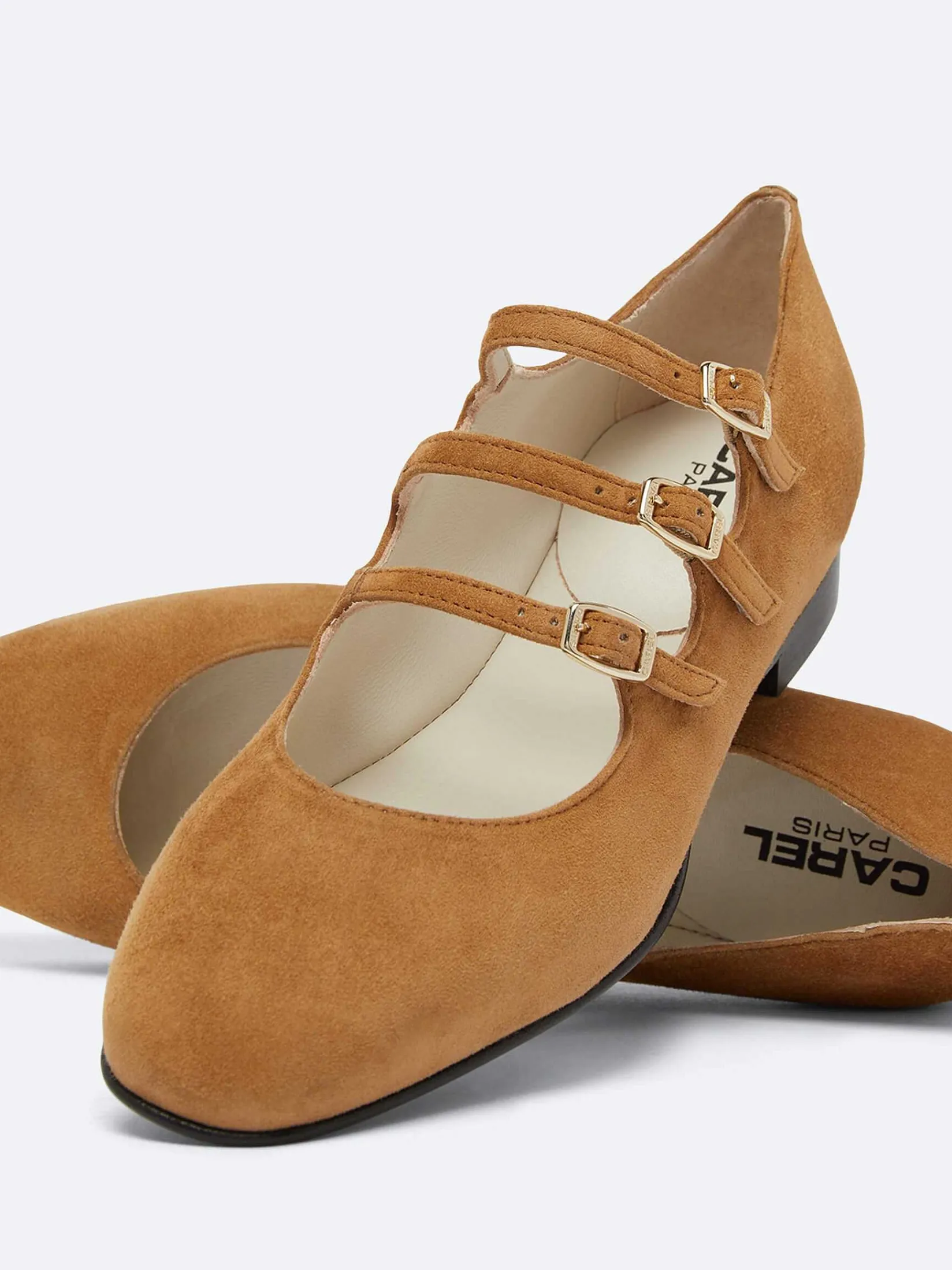 Camel Upcycled Suede Leather Mary Janes Ballet Flats-Carel Clearance
