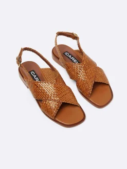 Camel Woven Leather Sandals-Carel Cheap