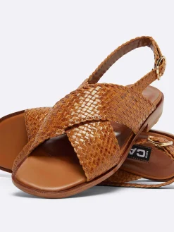 Camel Woven Leather Sandals-Carel Cheap