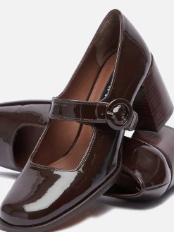 Chocolate Patent Leather Mary Janes Pumps-Carel New