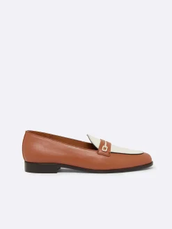 Cognac And Ivory Leather Loafers-Carel New