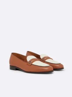 Cognac And Ivory Leather Loafers-Carel New