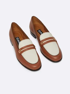 Cognac And Ivory Leather Loafers-Carel New