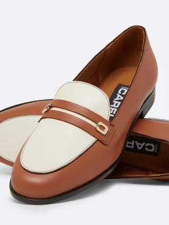 Cognac And Ivory Leather Loafers-Carel New