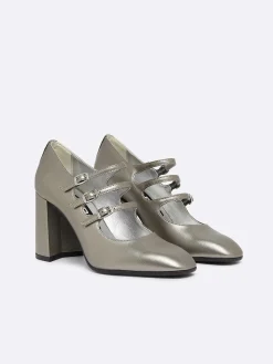 Dark Silver Appleskin Mary Janes Pumps-Carel Flash Sale