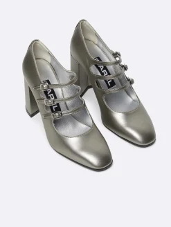 Dark Silver Appleskin Mary Janes Pumps-Carel Flash Sale