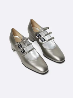 Dark Silver Appleskin Mary Janes Pumps-Carel New