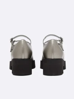 Dark Silver Appleskin With Black Rubber Sole Mary Janes-Carel Sale