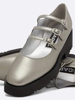 Dark Silver Appleskin With Black Rubber Sole Mary Janes-Carel Sale