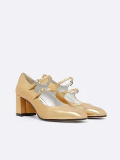 Gold Laminated Leather Mary Janes Pumps-Carel Online
