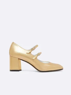 Gold Laminated Leather Mary Janes Pumps-Carel Online