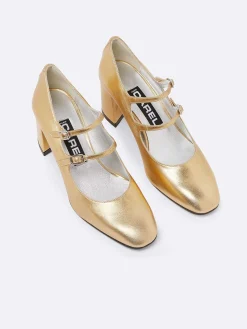 Gold Laminated Leather Mary Janes Pumps-Carel Online