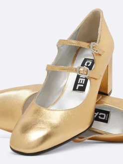 Gold Laminated Leather Mary Janes Pumps-Carel Online