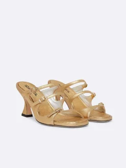 Gold Laminated Leather Mules-Carel Flash Sale