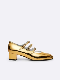 Gold Mirror Effect Leather Mary Janes Pumps-Carel Cheap