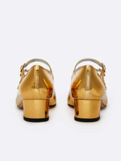 Gold Mirror Effect Leather Mary Janes Pumps-Carel Cheap