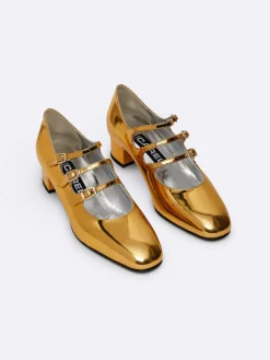 Gold Mirror Effect Leather Mary Janes Pumps-Carel Cheap