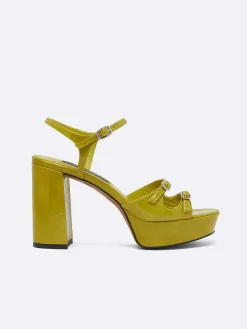 Green Anise Patent Leather Platform Sandals-Carel Clearance