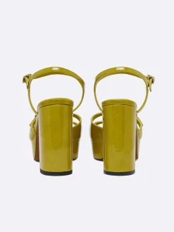 Green Anise Patent Leather Platform Sandals-Carel Clearance