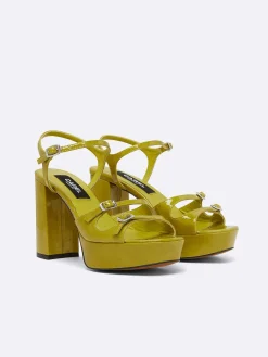 Green Anise Patent Leather Platform Sandals-Carel Clearance