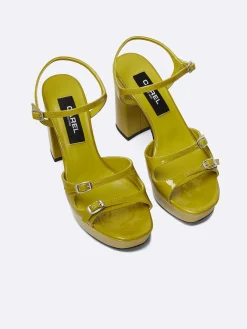 Green Anise Patent Leather Platform Sandals-Carel Clearance