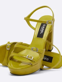 Green Anise Patent Leather Platform Sandals-Carel Clearance