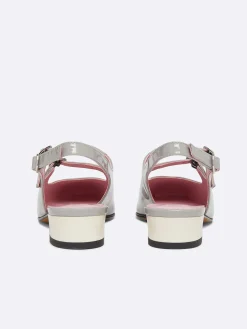 Grey And Ivory Upcycled Patent Leather Slingback Mary Janes-Carel Store