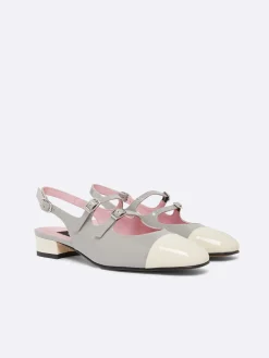 Grey And Ivory Upcycled Patent Leather Slingback Mary Janes-Carel Store