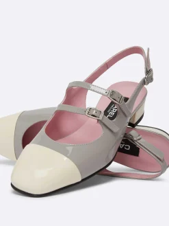 Grey And Ivory Upcycled Patent Leather Slingback Mary Janes-Carel Store