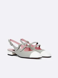 Grey Leather And White Patent Leather Slingback Mary Janes-Carel Cheap