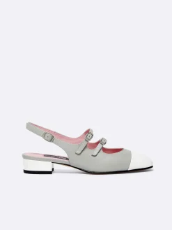 Grey Leather And White Patent Leather Slingback Mary Janes-Carel Cheap