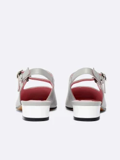 Grey Leather And White Patent Leather Slingback Mary Janes-Carel Cheap